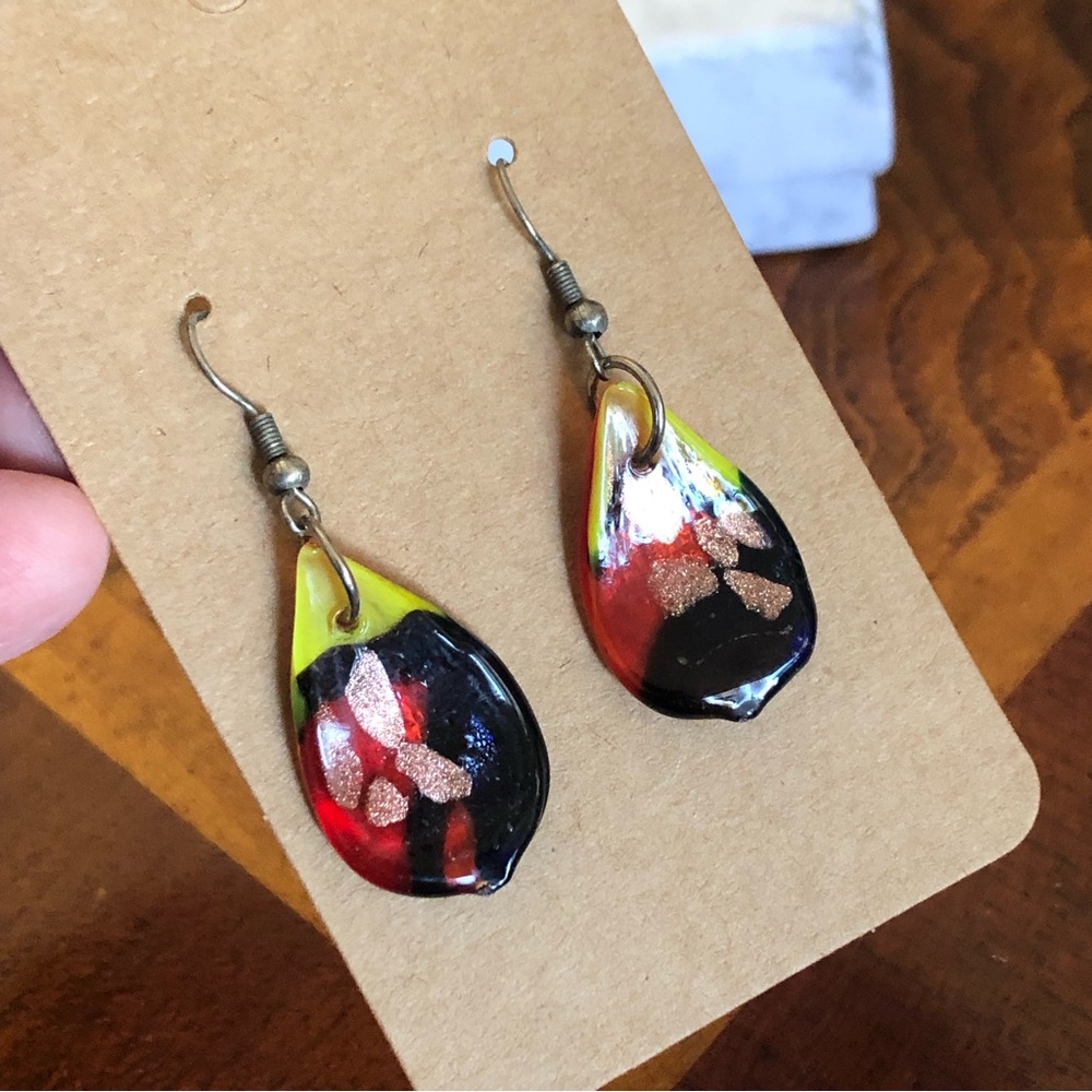 Hand crafted tear drop sparkle glass earrings